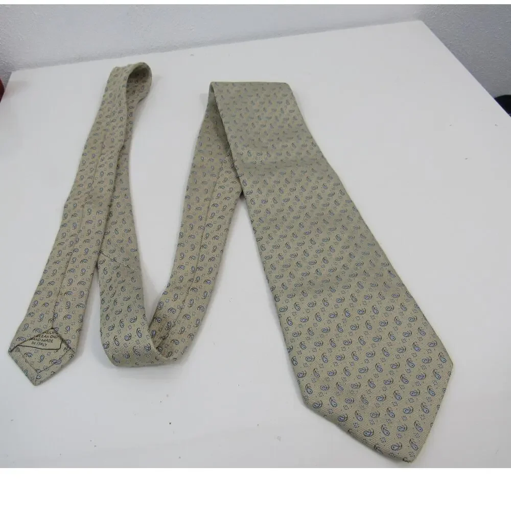 Brioni Silk Tan With Blue Micro Paisley Print Handmade in Italy Tie Neckwear